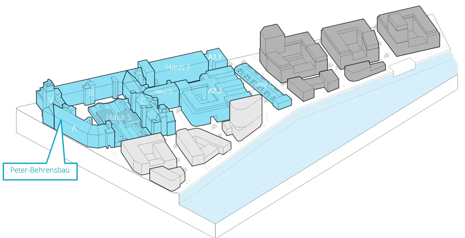 Schematischer Plan des neuen Stadtquartiers Behrensufer in Berlin-Oberschöneweide.