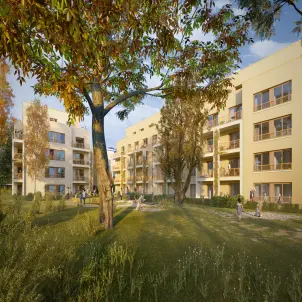 Gartenansicht des Neubauprojekts Generationenhaus Holländergarten in Berlin-Reinickendorf.