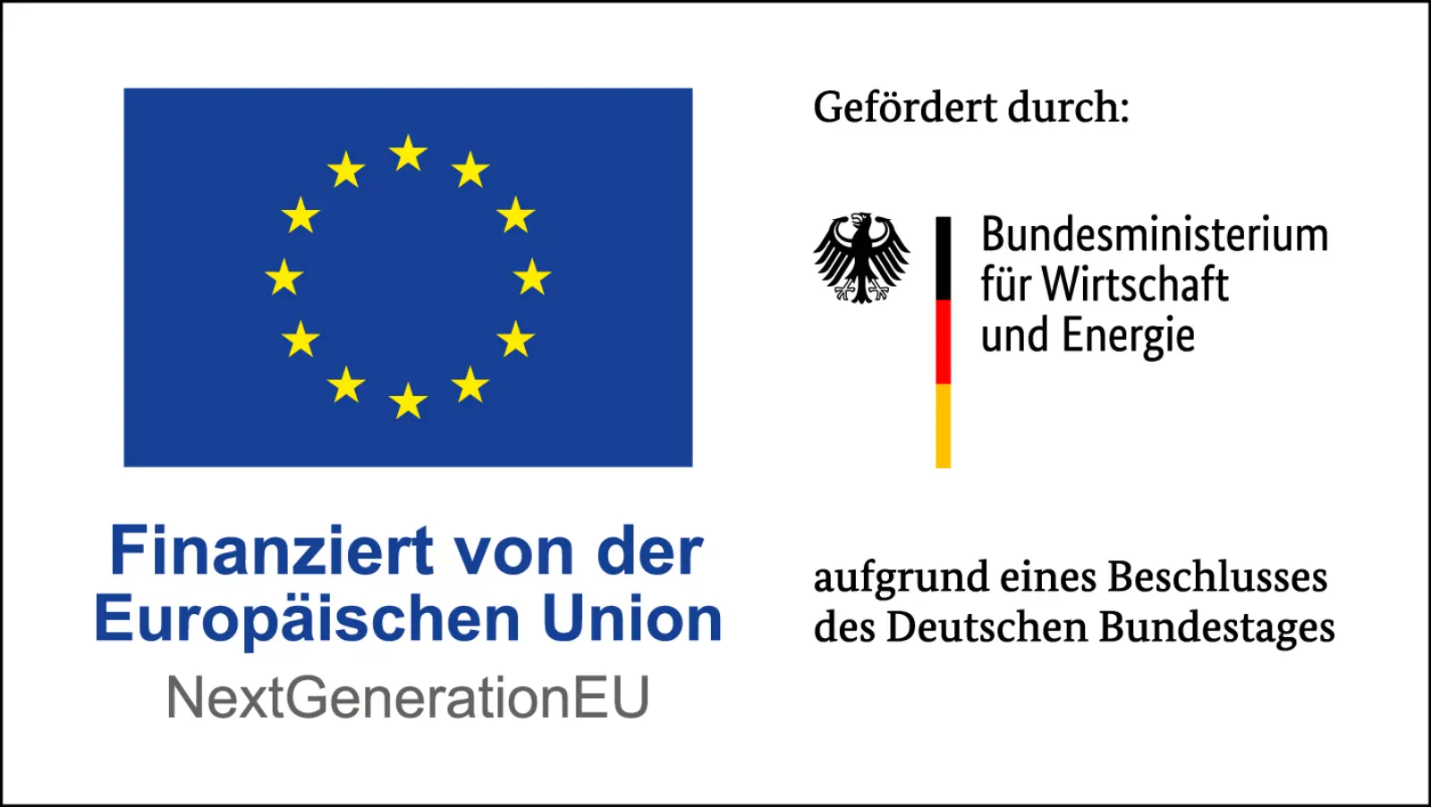 Eine Förderlogo zeigt das Logo von NextGenerationEU und ein Logo des Bundesministeriums für Wirtschaft und Energie