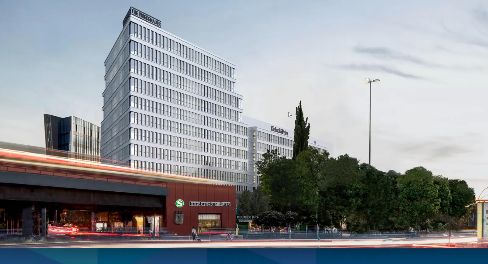 Blick auf den neuen, zehnstöckigen Büro- und Gewerbekomplex „The Friedenauer“ am U-Bahnhof Innsbrucker Platz in Berlin-Schöneberg.