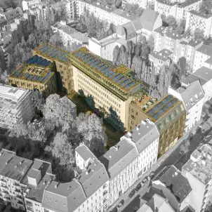 Aufsicht: Nachbarschaft des nachhaltigen Büroensembles Zillecampus in Berlin-Charlottenburg. Bild mit KI erstellt.